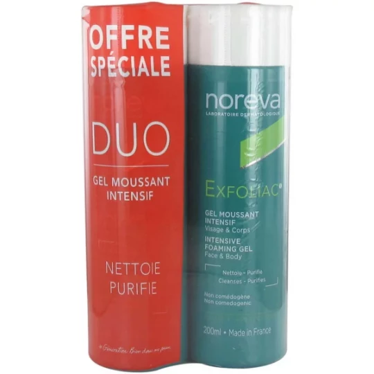 Noreva Exfoliac Gel Moussant Lot de 2 x 200 ml