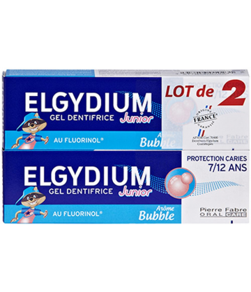 Elgydium Gel Dentifrice Junior Bubble Gum 7/12 Ans 2 x 50 ml
