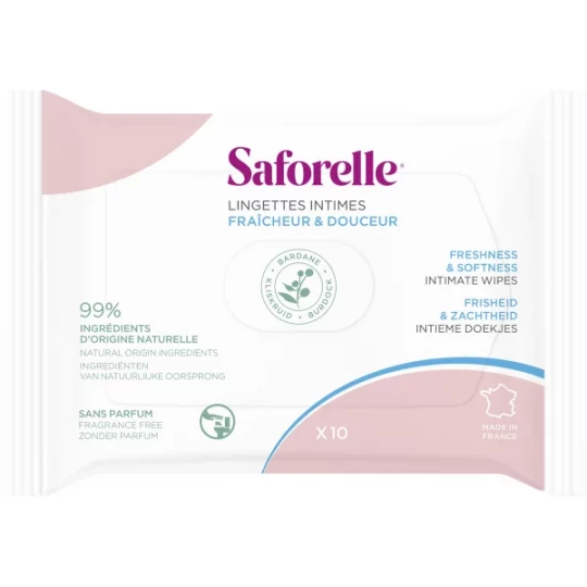 Saforelle Lingettes Intimes Pocket Biodégradables x 10