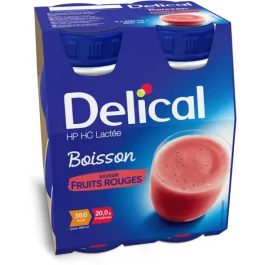 Delical Boisson HP/HC Lactée Saveur Fruits Rouges 4 x 200 ml