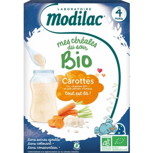 Modilac Mes Céréales Du Soir Riz Carotte Bio 250 g