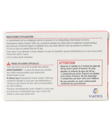 Paracétamol Mylan Viatris 1000 mg Comprimés x 8 - image 2