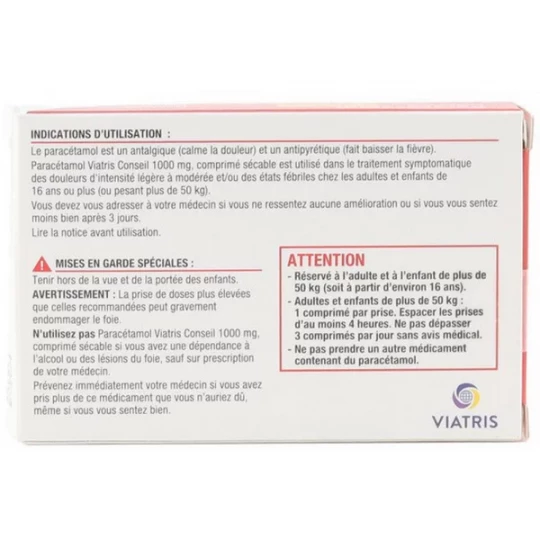 Paracétamol Mylan Viatris 1000 mg Comprimés x 8 - image 2