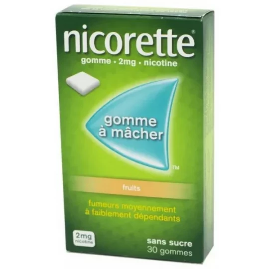 Nicorette Gomme à mâcher 2 mg Fruits Sans Sucre