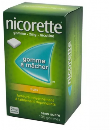 Nicorette Gomme à mâcher 2 mg Fruits Sans Sucre
