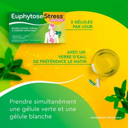 EuphytoseStress Digestion - Stress et confort intestinal - Probiotiques, mélisse, vitamine B2 2x14 comprimés - image 4