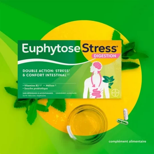 EuphytoseStress Digestion - Stress et confort intestinal - Probiotiques, mélisse, vitamine B2 2x14 comprimés - image 9