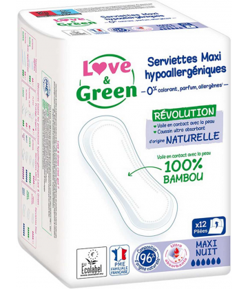 Love & Green Serviettes Hygiéniques Maxi