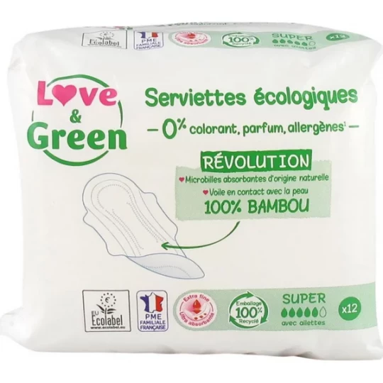 Love & Green Serviettes Hygiéniques Ultra Avec Ailettes - image 2