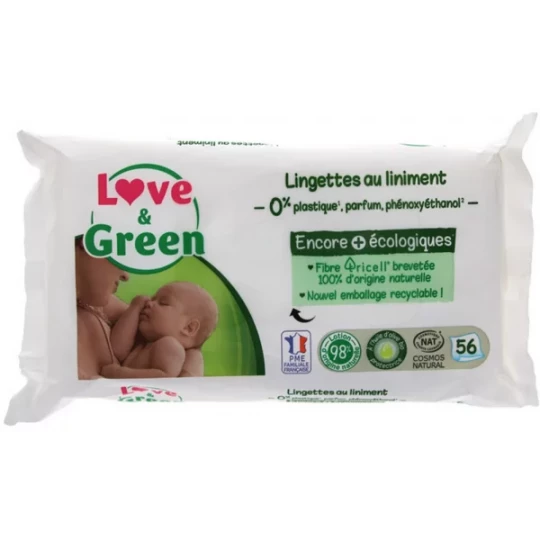 Love & Green Lingettes Hypoallergéniques au Liniment x 56