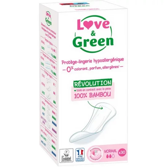 Love & Green Protèges-Slips Certifiés Ecolabel Hypoallergéniques Taille Normal x 30