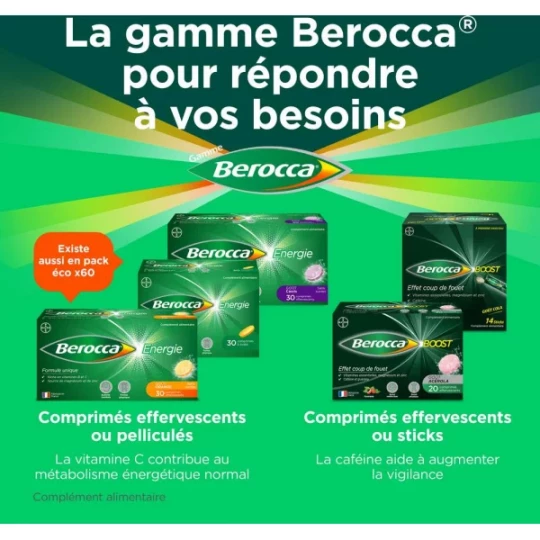 Berocca Energie Cassis Vitamine B et C, Magnésium et Zinc Comprimés Effervescents x 30 - image 2