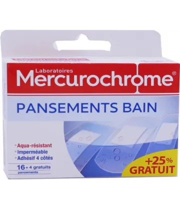 Mercurochrome Pansements Bain x 20 dont 4 Offerts