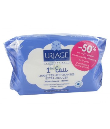 Uriage Bébé 1ère Eau Lingettes Nettoyantes Extra-Douces 2 x 25