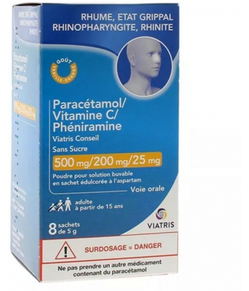 Paracétamol/Vitamine C/ Phéniramine Mylan Viatris Sans Sucre Sachets x 8