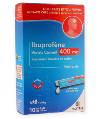 Ibuprofène 400 mg Mylan Viatris Conseil Suspension Buvable x 10