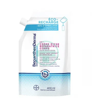BepanthenDerma Crème Riche Réparatrice Corps Éco-Recharge 400 ml Peaux sèches et sensibles