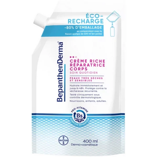 BepanthenDerma Crème Riche Réparatrice Corps Éco-Recharge 400 ml