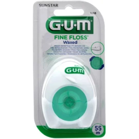 GUM Fil Dentaire Cylindrique Ciré Fine Floss 55 m