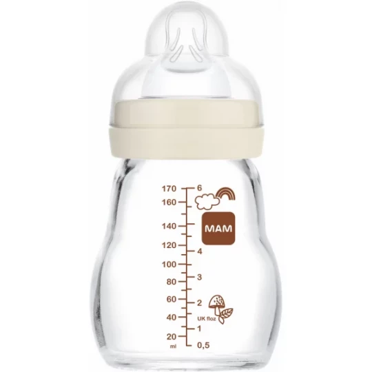 MAM Biberon Verre Blanc 1er Âge Tétine Débit 1 170 ml