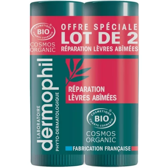 Dermophil Indien Réparation Lèvres Abîmées Bio Stick 2 x 4 g