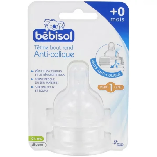 Bébisol Tétine Bout Rond Anti-Colique x 2