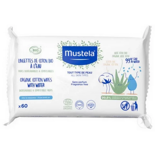 Mustela Lingettes de Coton Bio à l'Eau