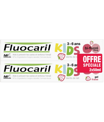 Fluocaril Kids Dentifrice 3-6 ans Fraise 2 x 50 ml