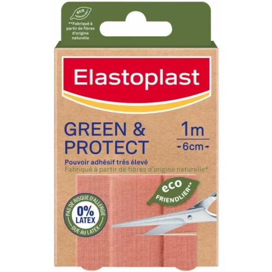 Elastoplast Green & Protect Pansements Bandes 6 cm x 1 m