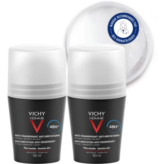 Vichy Homme Déodorant Bille Anti-transpirant Anti-traces 2 x 50 ml