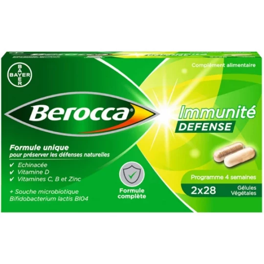Berocca Immunité Défense Vitamine D, C, B et Zinc Gélules Végétales 2 x 28