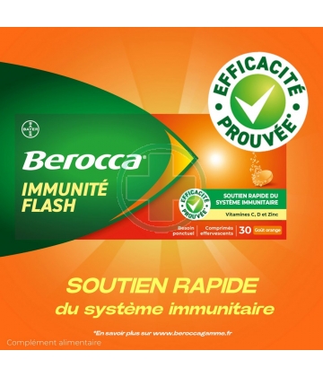 Berocca Immunité Flash Vitamine D, C, Zinc et Fer 30 comprimés effervescents