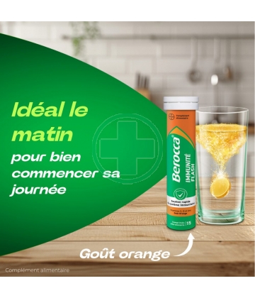 Berocca Immunité Flash Vitamine D, C, Zinc et Fer 30 comprimés effervescents