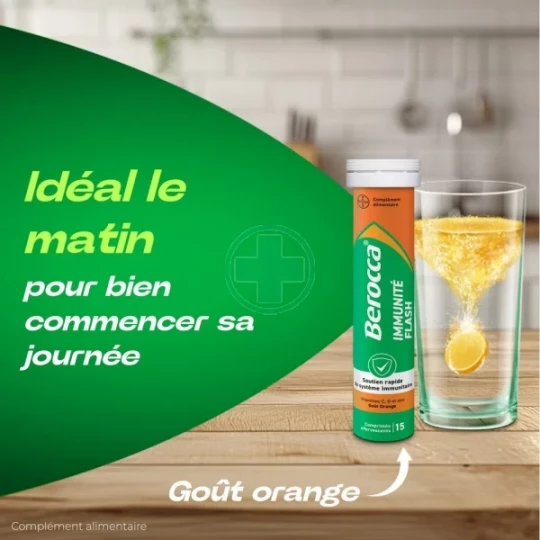 Berocca Immunité Flash Vitamine D, C, Zinc et Fer Comprimés Effervescents x 30 - image 10