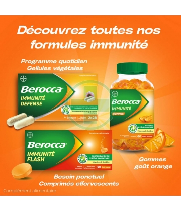 Berocca Immunité Flash Vitamine D, C, Zinc et Fer 30 comprimés effervescents