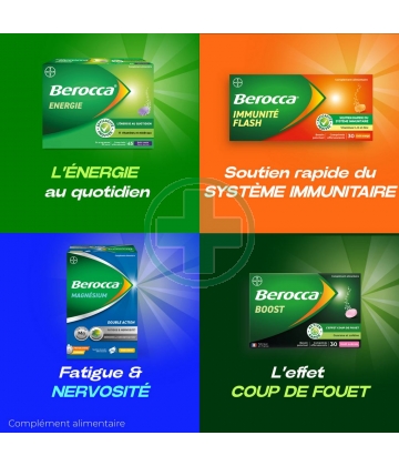 Berocca Immunité Flash Vitamine D, C, Zinc et Fer 30 comprimés effervescents