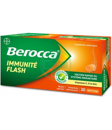 Berocca Immunité Flash Vitamine D, C, Zinc et Fer 30 comprimés effervescents