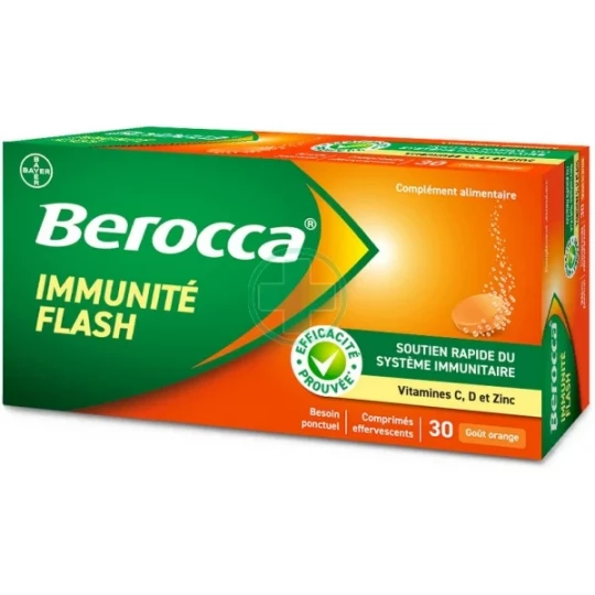Berocca Immunité Flash Vitamine D, C, Zinc et Fer Comprimés Effervescents x 30 - image 18