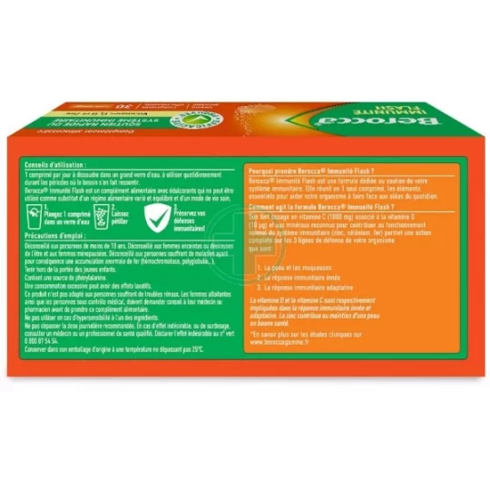 Berocca Immunité Flash Vitamine D, C, Zinc et Fer Comprimés Effervescents x 30 - image 19