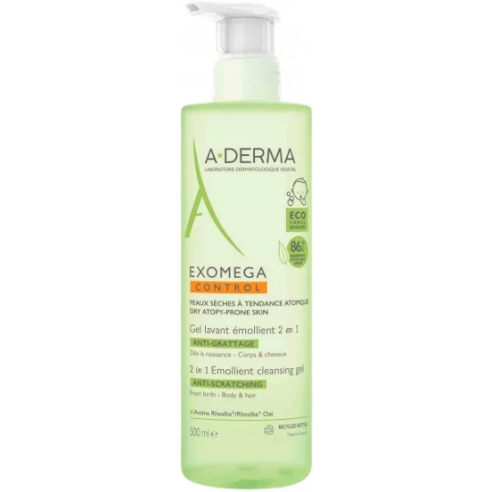 A-Derma Exomega Control Gel Lavant Emollient 2 en 1 Anti-Grattage 500 ml
