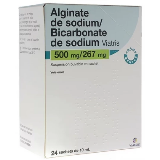 Alginate de Sodium/Bicarbonate de Sodium Mylan Viatris 500 mg/267 mg Sachets x 24