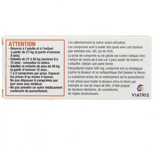 Paracétamol Mylan Viatris 500 mg Comprimés x 16 - image 2