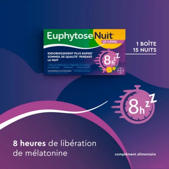 Euphytose Nuit Sommeil Mélatonine 1,9 mg Libération Prolongée Comprimés x 15 - image 4