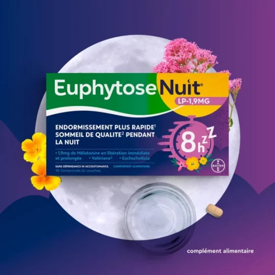 Euphytose Nuit Sommeil Mélatonine 1,9 mg Libération Prolongée Comprimés x 15 - image 8