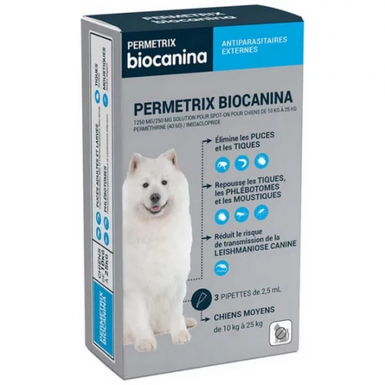 Biocanina Permetrix 1250 mg/250 mg Spot-On Chien Moyen x 3