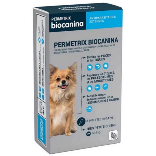 Biocanina Permetrix 200mg/40mg Très Petit Chien x 3
