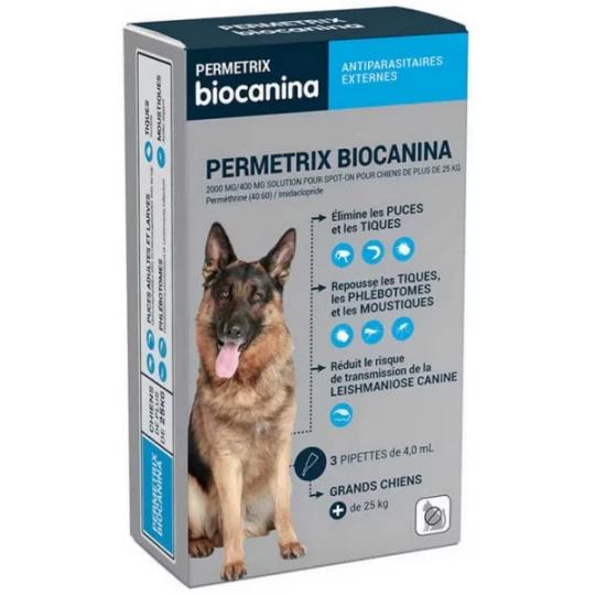 Biocanina Permetrix 2000 mg/400 mg Spot On Grands Chiens x 3