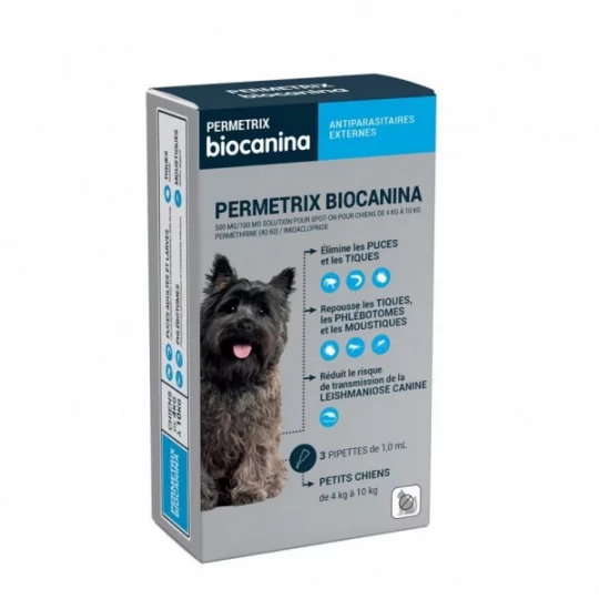 Biocanina Permetrix 500mg/100mg Spot On Petits Chiens x 3