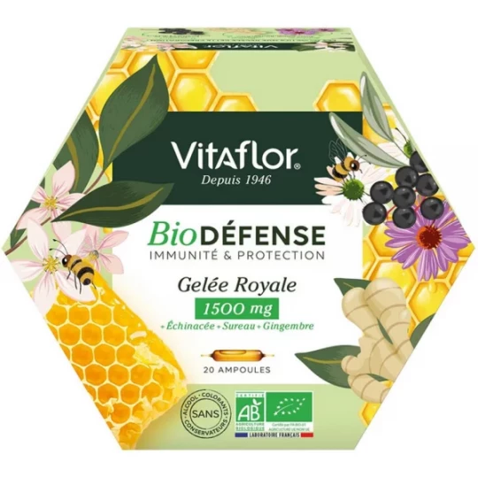 Vitaflor Biodéfence Gelée Royale Bio 1500 mg Ampoules x 20