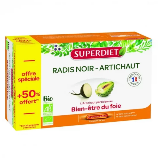 Superdiet Radis Noir Artichaut Bio Ampoules 15 ml x 30